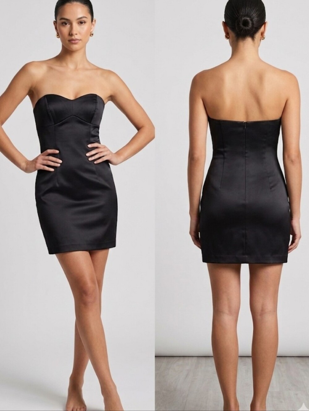 Forever 21 Black Satin Strapless Mini Dress Y2K Going Out Party Size S